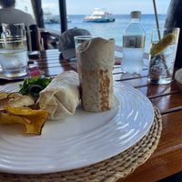 Veggie & chickpea roti. at Trou Au Diable in Soufriere