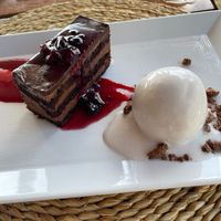 My fave dish here - chocolate terrine with cinnamon gelato :) at Trou Au Diable in Soufriere