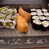 The december special roll (asparagus roll), inari sushi and cucumber and avocado maki.  at SushiPoint in Bergen Op Zoom
