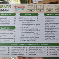 Menu at Bon's Vegan Bistro in Ho Chi Minh City