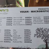 Menu at Bon's Vegan Bistro in Ho Chi Minh City