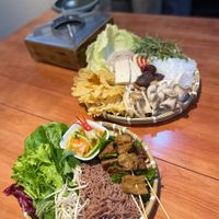 Hanoi Bun Cha noddle is tastety and unique here. Full of herd and grilled vegan meat. Hard to find Hanoi bun cha in other restaurant.

The mini hot pot is also delicious. at Bon's Vegan Bistro in Ho Chi Minh City