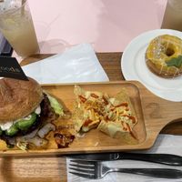 Teriyaki burger, ginger lemonade, and pineapple donut  at 2foods - Ginza Loft in Tokyo