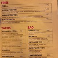 Menu  at Wolf at the Door in Manchester