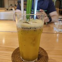 Fresh Pineapple juice with chia seeds at Bánh mí Vegan Vietnam in Hanoi
