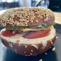 The brilliant bagel sandwich   at greenhouse coffee + plants in Corvallis