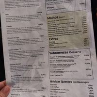 Menu at Green Burger in Lisbon