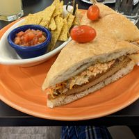 Deli-icious sandwich with chips and salsa at The Cheeze Factory Restaurant in Baraboo