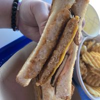 Hangover chicken sammy   at Meta Burger in Boulder