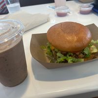 Vegan Cowboy Chicken Sandwich with Chocolate Oreo Shake at Meta Burger in Boulder