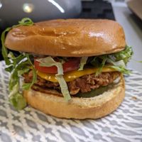 Cowboy chicken sandwich at Meta Burger in Boulder