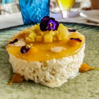 Mango and coconut rice pudding at Antasia Beach Club in Paphos