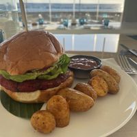 Vegan burger  at Antasia Beach Club in Paphos