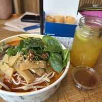 Vegan ramen, vegan spring rolls and passion lime lemonade    at Kung Fu Street Food in Copenhagen