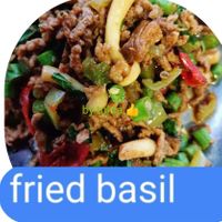 Fried vegetable, mushroom, shitaki mushroom with holy basil at Tukta in Koh Tao