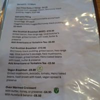 November 2025 - menu showing vegan breakfast at Corner on the Square in Beauly