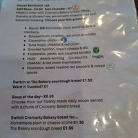 November 2025 - menu showing vegan sandwich at Corner on the Square in Beauly