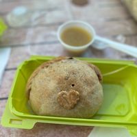 Vegan chicken pasty with vegan chicken gravy at Pasty Haus in Frankenmuth