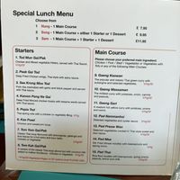 Lunch menu, vg symbols on menu  at Rama Thai in Dundee