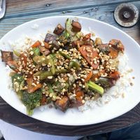 Veggie stir fry with coconut rice at Sweet Melissa Cafe in Laramie