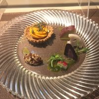 Brown rice cereal tart, pumpkin and soy milk cream, marinated vegetables at Ciliegio in Tokyo