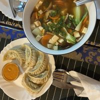 Soup with vegetables and tofu. Vegan momo    at RD's in Lisbon