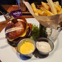 Vegan burger and fries at Hard Rock Cafe in Newcastle Upon Tyne