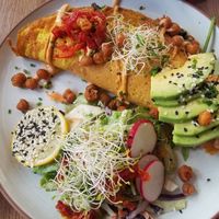 Best Vegan breakfast hands down...Vegan Chickpea Omelet portions are big and their food and Coffee are out of this world. at Eduardos Hideaway in Noord