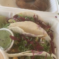 Vegan taco’s with the cinnamon pretzel.  at Eduardos Hideaway in Noord