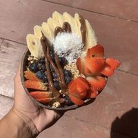 Chocolate protein smoothie bowl.  at Eduardos Hideaway in Noord