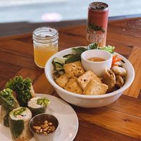 Namaste fresh rolls and rickity rickshaw with tofu at Chau Veggie Express in Vancouver