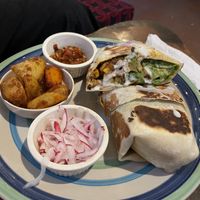Burrito, can’t remember the name but it had fries inside. Could choose your protein, lots of options  at The Emporium in San Marcos La Laguna