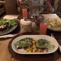 Aubergine, spring rolls and Curry  at Arena Negra in Mazunte