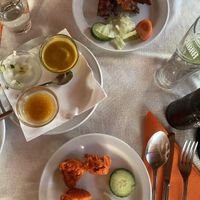 Onion bhaji and cauliflower pakora starter  at Jaipur Indian Restaurant in Fuerteventura