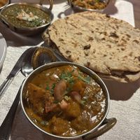 Bombay aloo, roti, saag bhaji, mushroom bhaji  at Jaipur Indian Restaurant in Fuerteventura