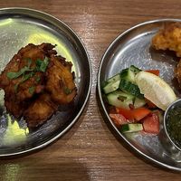 Onion bhaji and cauliflower pakora   at Chaat Indian Tapas & Lounge in West Kirby