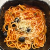 Spaghetti Puttanesca (Made Vegan) at Bennyssimo in Bathgate