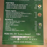 Menu at La Mediterránea in Albacete