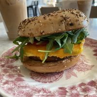 The breakfast sandwich with a beyond sausage patty added  at Bread + Roses in Hyannis