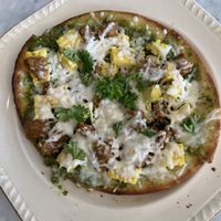 Anthony’s breakfast pizza  at Bread + Roses in Hyannis