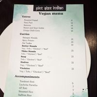 The vegan menu! at Pint Size Indian in Point Cook