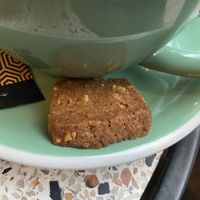 This cookie (offered with hot beverages) is vegan and tasty. I think it’s an almond cookie.  at Anne&Max in Apeldoorn