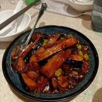 Soy marinated eggplant (aubergine 🍆) with edamame - hands down the best dish I've eaten in Hong Kong! at Shanghai Lane 上海弄堂 in Hong Kong Island