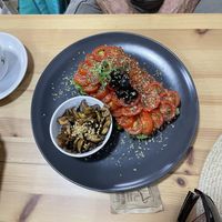Tomato toast with extra mushrooms   at 100 Culpa in Porto
