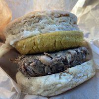 Plantbased Sausage, egg, and cheese biscuit 🌱🤙🏽 at Dulce Vegan Bakery and Cafe in Atlanta