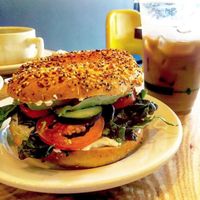 the Kirkwood breakfast sandwich on an everything bagel! at Dulce Vegan Bakery and Cafe in Atlanta