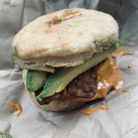 Egg, Bacon, Avocado, and Aioli Biscuit at Dulce Vegan Bakery and Cafe in Atlanta