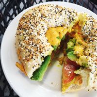 breakfast bagel sandwich.  at Dulce Vegan Bakery and Cafe in Atlanta