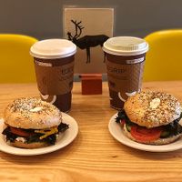 Breakfast bagels and coffee at Dulce Vegan Bakery and Cafe in Atlanta