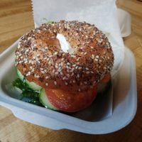 Signature breakfast bagel at Dulce Vegan Bakery and Cafe in Atlanta